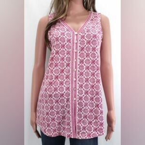 J. Jill Sleeveless Tank Pearl Buton Button Down Cotton Blend Embroidered Tunic L